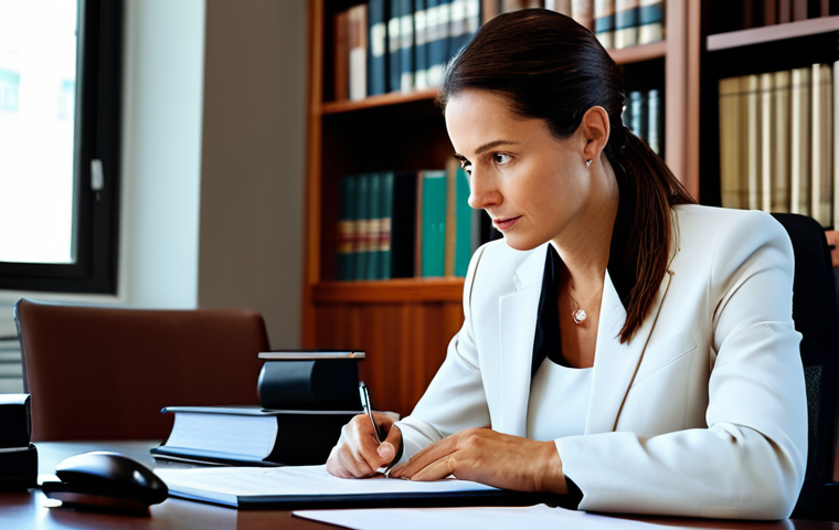 Strategic Negotiation**

"A fully clothed, professional lawyer in a well-lit, modern office, sitting at a polished conference table. She is reviewing documents with intent focus. Bookshelves line the wall behind her, filled with legal texts. Appropriate attire, perfect anatomy, natural proportions, safe for work, high quality, professional, modest, family-friendly, detailed legal setting."

**