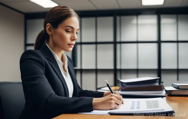 변호사 실무에서 실수 줄이는 법 - Image Prompt 1: The Diligent Legal Professional - Risk Management and Organization**