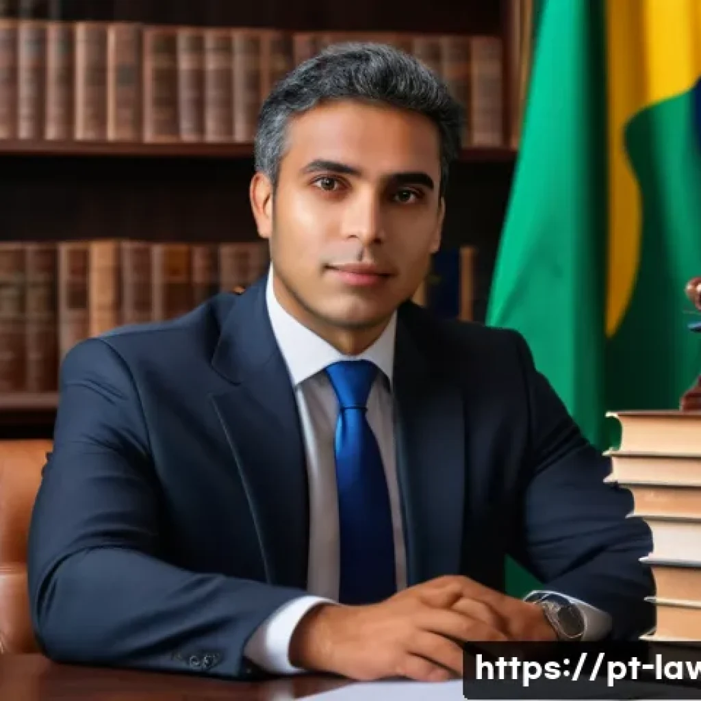 변호사 필수 중점 과목 - A professional Brazilian lawyer in a modern office setting, wearing formal business attire including...