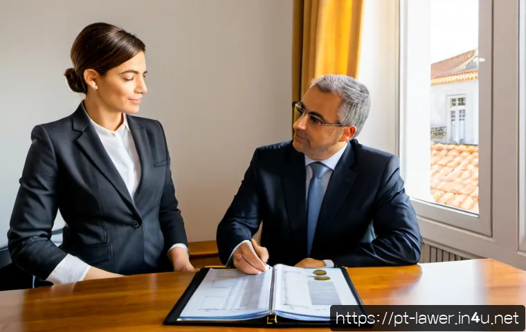 Home 17 법률 자문 사례 분석 - Photorealistic legal consultation case analysis in a modern Lisbon law office, Portuguese lawyer and...